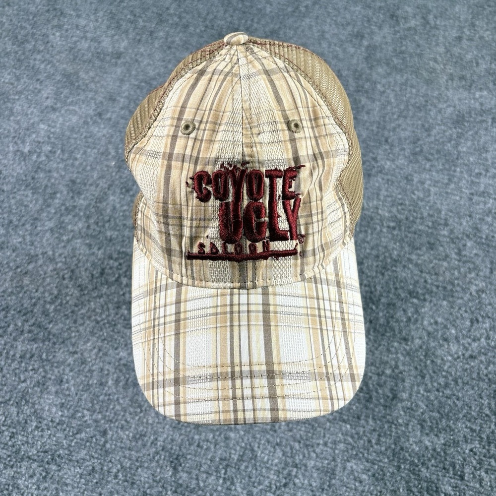 Vintage Coyote Ugly Saloon Trucker Hat Tan Plaid Mesh Snapback Y2K 2007 Western‎